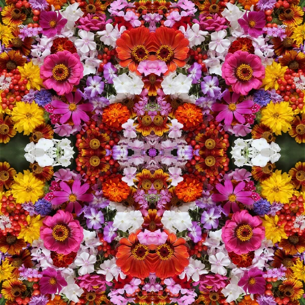 Background from flowers, effect of a kaleidoscope. Packing, adve