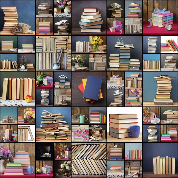 Big collage from pictures with books.