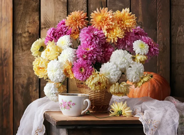 Autumn still life. A bouquet of chrysanthemums.