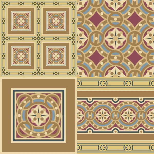 Set of four elements of vintage mosaic tile ornamental and frame