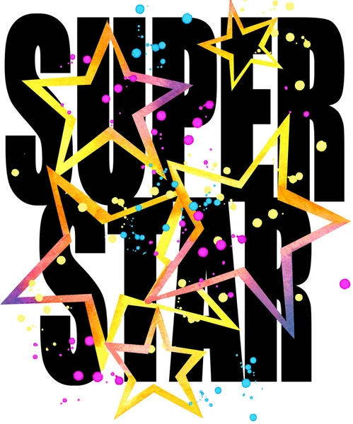 Super Star T-shirt print graphics. Watercolor star background. Star print. Star.