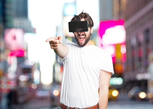 Crazy man with virtual glasses