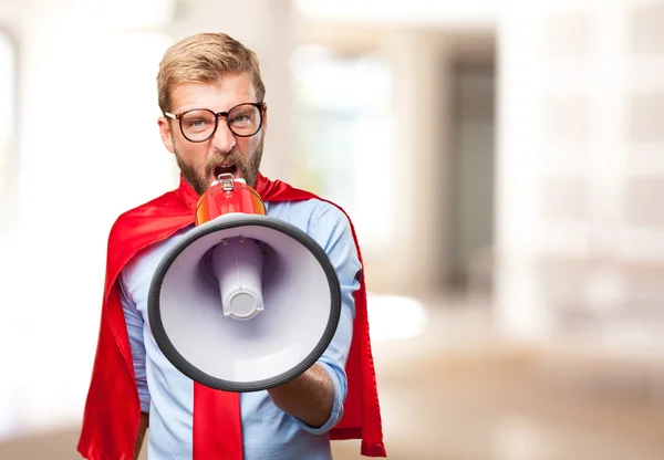 Blond man with megaphone