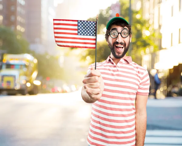 Fool crazy man with american flag
