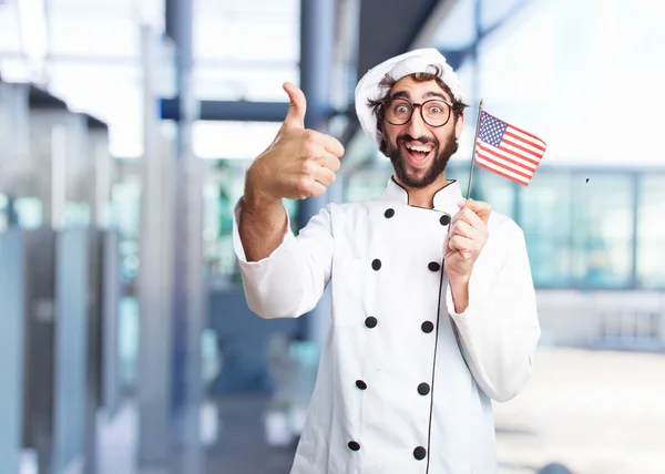 Crazy chef with american flag