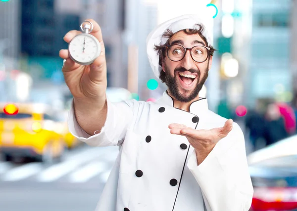 Crazy chef with stopwatch