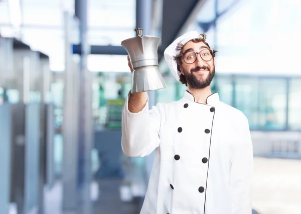 Crazy chef with kettle