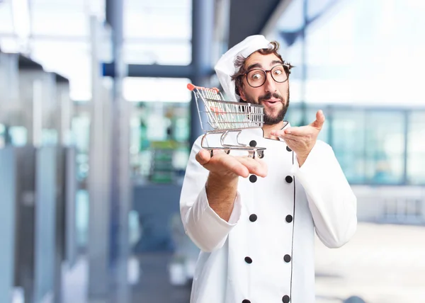 Crazy chef with shopping cart