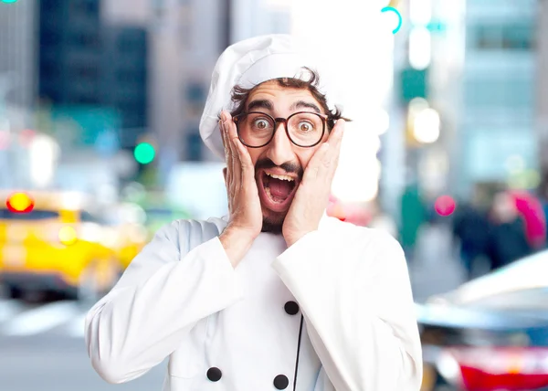 Crazy chef with surprised expression