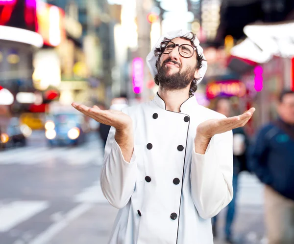 Crazy chef with worried expression