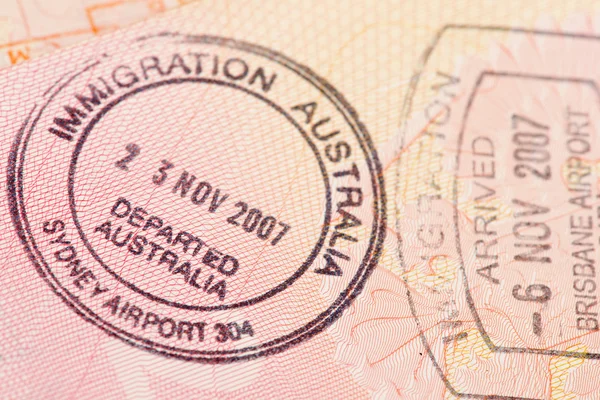 Passport page with the immigration control of Australia stamps.