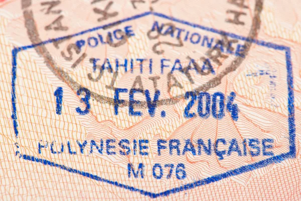 Passport page with the immigration control of French Polynesia stamp.