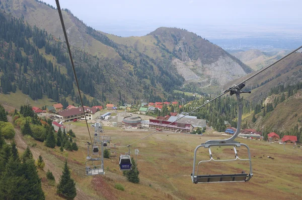 View to the Shymbulak ski station from the cable car in Almaty, Kazakhstan.