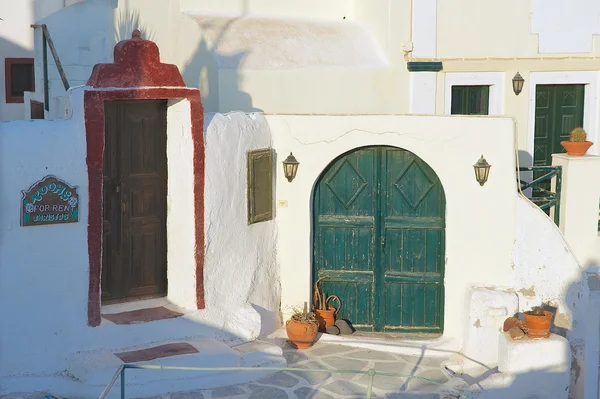 Exterior of the entrance to a small hotel in Pyrgos, Greece.
