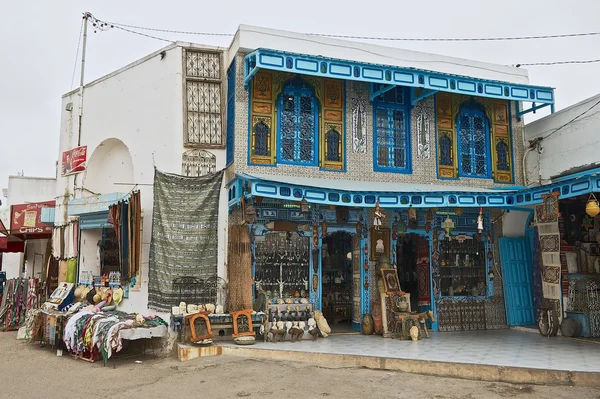 Exterior of a souvenir shop entrance in El Djem, Tunisia.