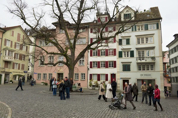 People walk by the square in downtown Zurich, Switzerland.