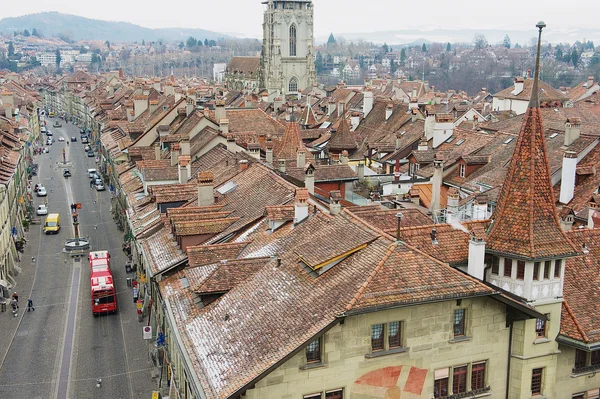 View to the historical buildings from the famous Clock tower in Bern, Switzerland.