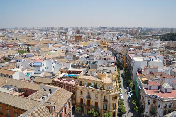 View to the street and buildings of Seville, Spain.