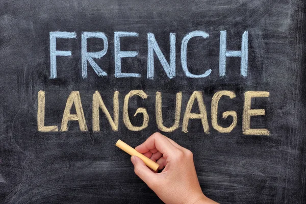 French language. Hand drawing French Language on blackboard