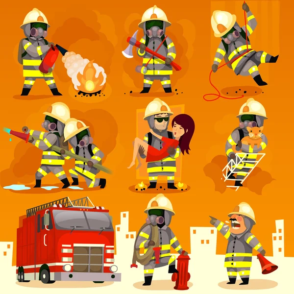 Set of fireman at work