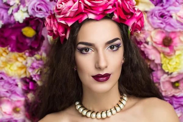 Woman with pink flowers