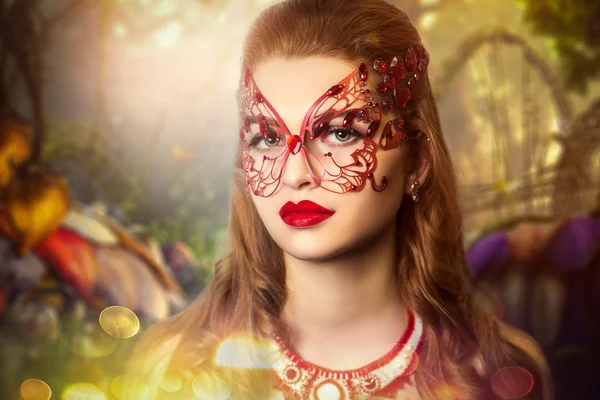 Magic woman with red mask butterfly