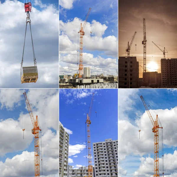 Construction of building and crane. Collage.