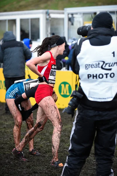 EDINBURGH, SCOTLAND, UK, January 10, 2015 - elite athletes exhausted after the Great Edinburgh Cross Country Run. Woman\'s 6k race was won by Emilia Gorecka.