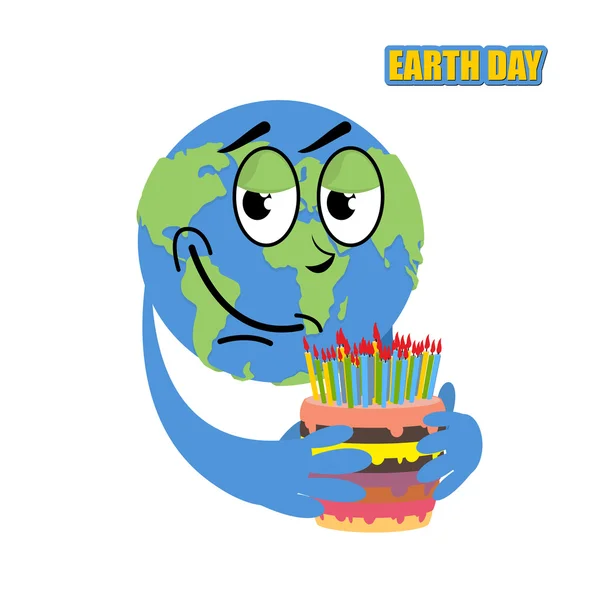 Earth Day. Planet earth and cake.  holiday big cake with candles