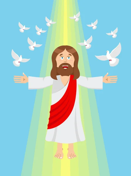 Jesus and pigeons. Ascension of Jesus Christ. Son of God in heav
