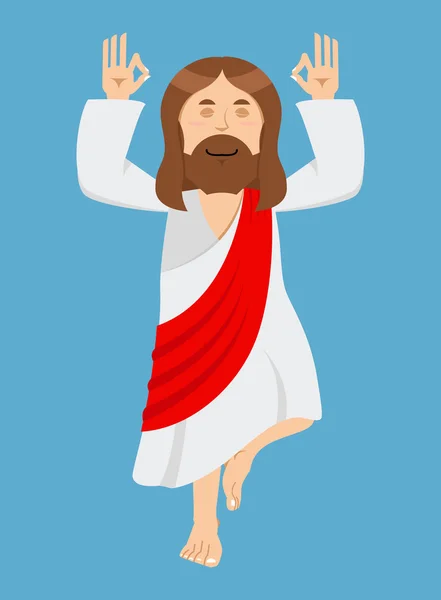 Jesus Christ is engaged in yoga. Jesus in lotus position. Cheerf