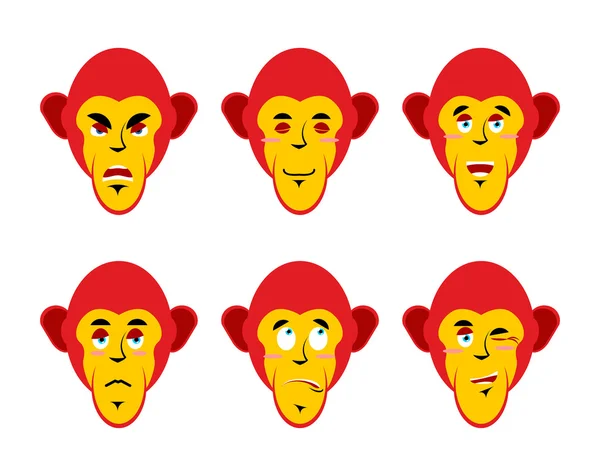 Set with emotions monkeys. Cheerful and angry monkey. Surprise and sadness chimpanzees. Sleepy monkey. Collection of emoticons primates. monkey head on white backgroun