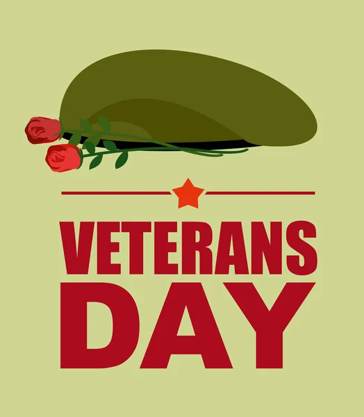 Soldiers green beret and flowers. Veterans Day. Vector illustrat