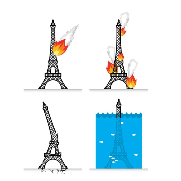 Destruction of Eiffel Tower in Paris. Meteorite flies symbol of