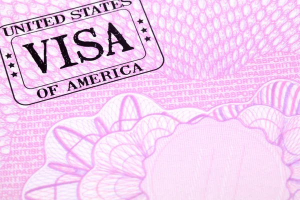 USA visa stamp document passport page, copy space