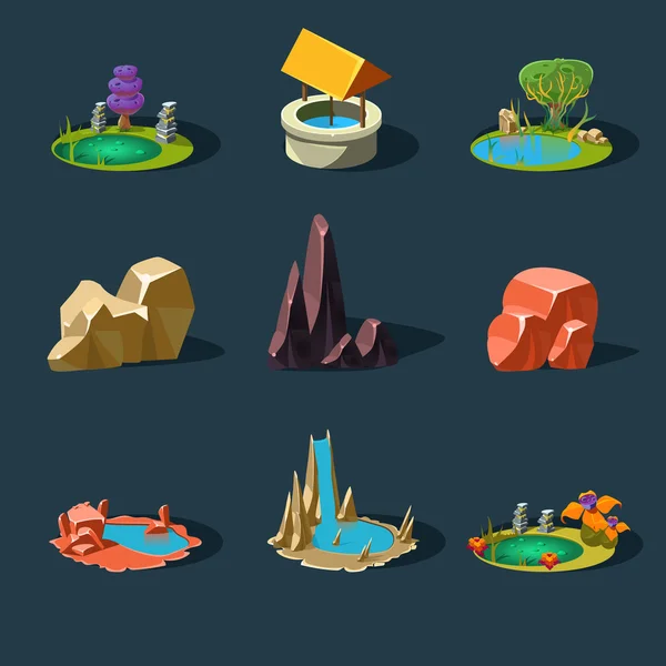 Elements Landscape ,Rocks ,Water Well ,Waterfall ,Lake, Vector I