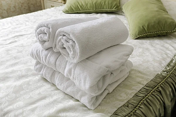 Towel in Hotel bedoom. Welcome guests room service