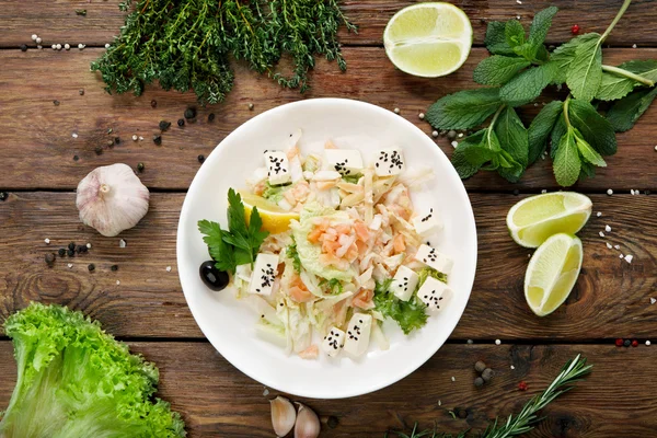 Restaurant healthy food - salmon and feta salad