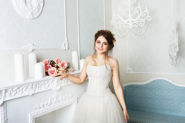 Beautiful young bride in vintage wedding dress