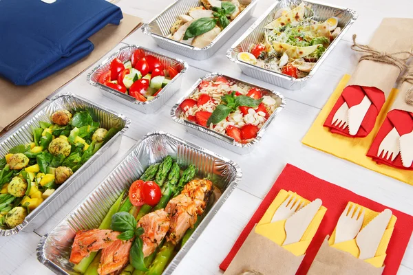 Healthy food take away in boxes, eating right