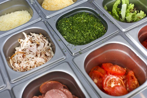 Sandwich bar salads choice in metal containers