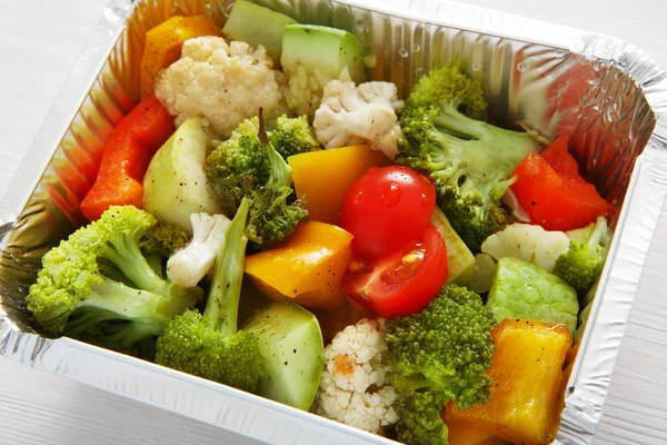 Healthy food in boxes, diet concept.