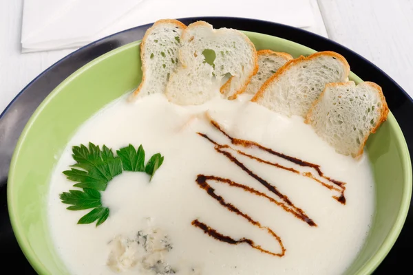 French cuisine restaurant food. Hot dish, creamy mushroom soup