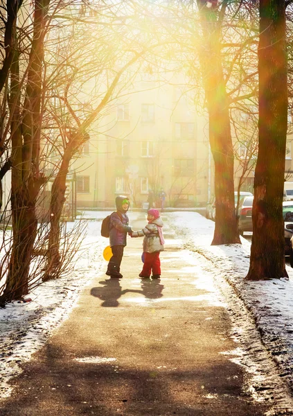 Two children in the city