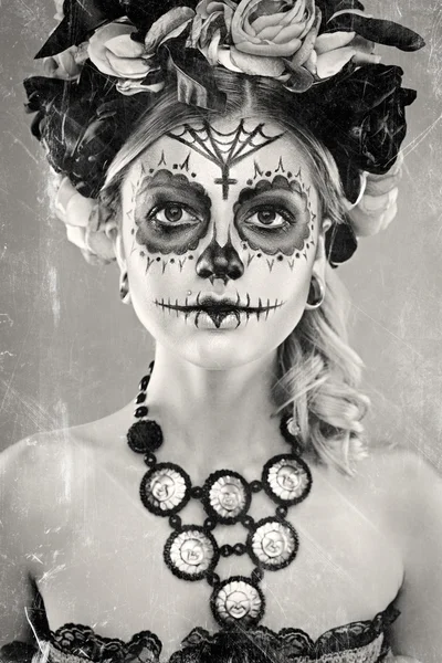 Woman with sugar skull makeup