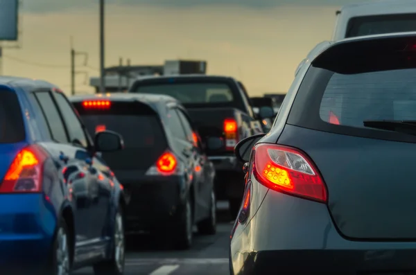 Traffic jam with row of cars on expressway