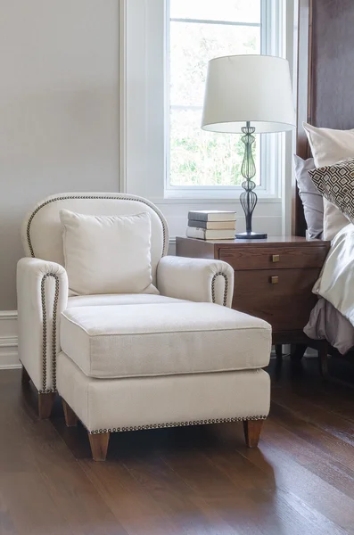 Luxury white chair in classic bedroom design