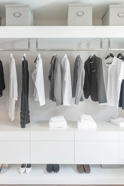 Black and white color tone clothes in wardrobe