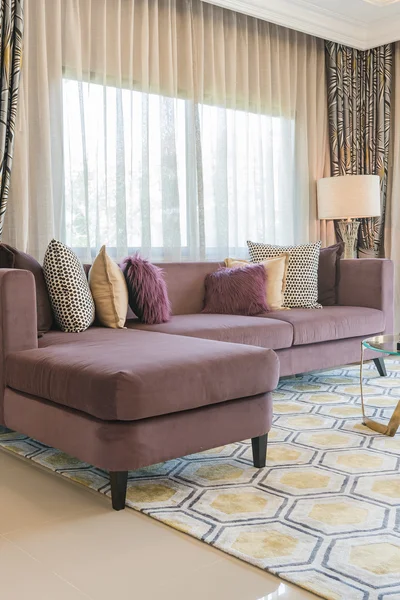 Luxury living room design with purple sofa