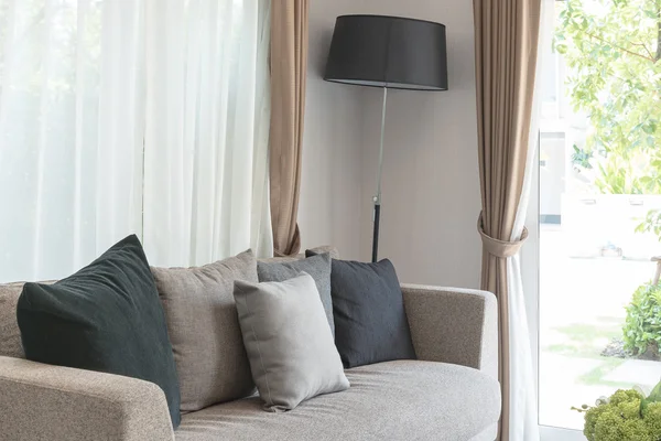 Set of  pillow on grey modern sofa in modern living room